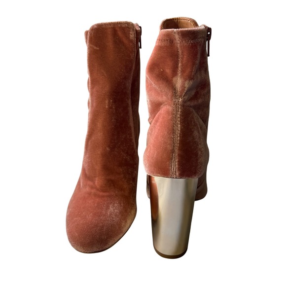 Aldo Pink Velvet Ankle Boots Gold Heel Block Heel‎ Booties Women's Size 9 - Picture 1 of 14